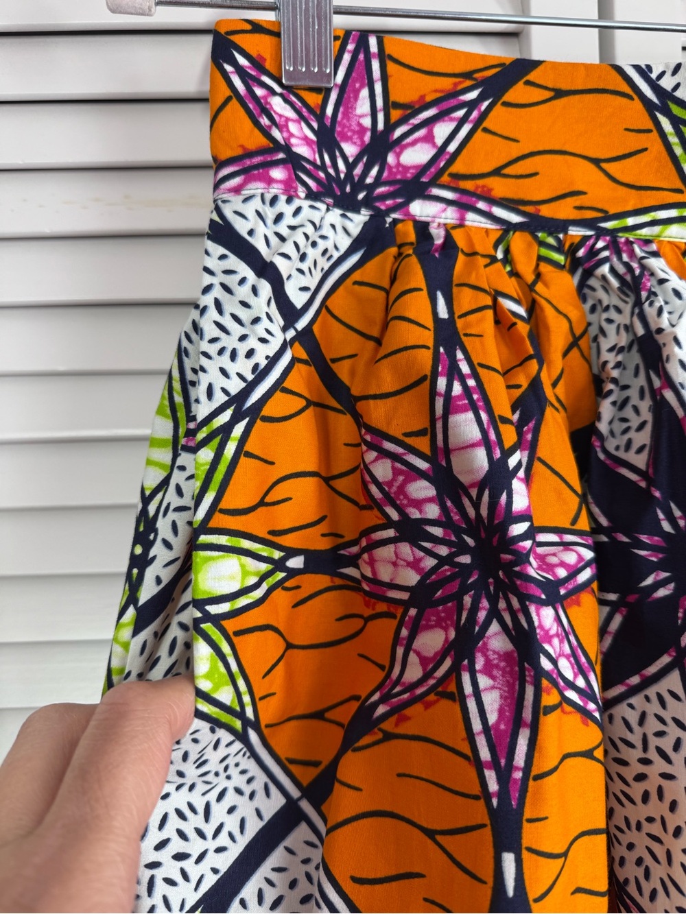 Chen Burkett New York Long Maxi Skirt African Print Orange Geometric Medium - Picture 6 of 11